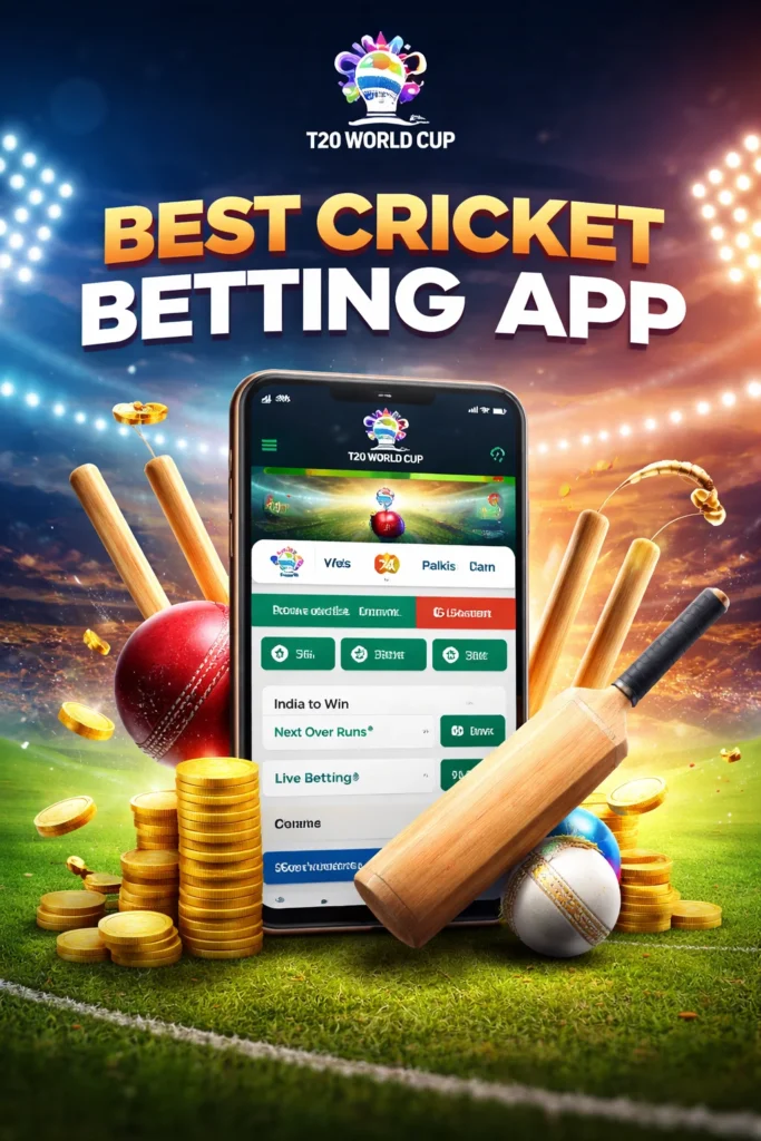 Real-time best cricket betting app on T20 World Cup app showcasing live match odds and instant updates.