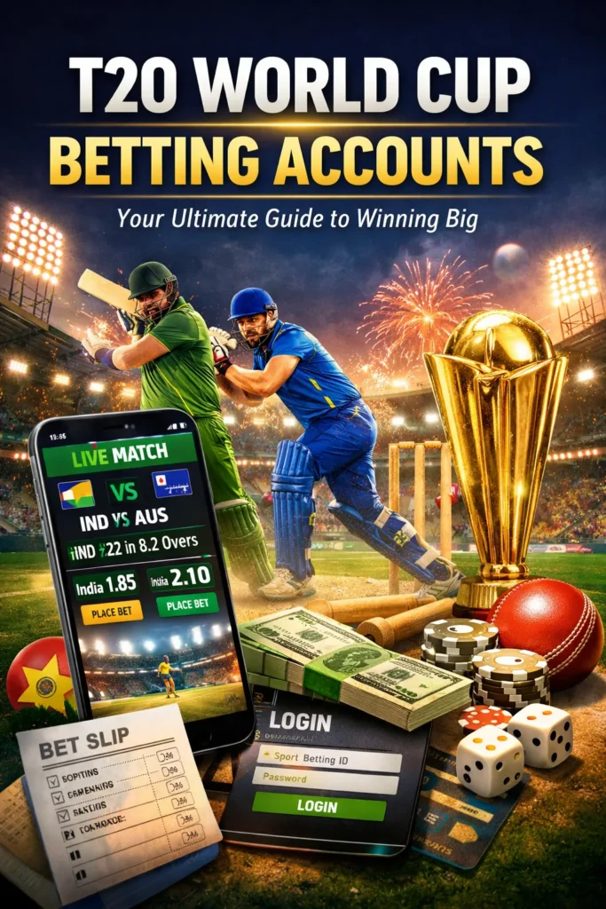 T20 World Cup betting account dashboard with live cricket odds and mobile betting interface