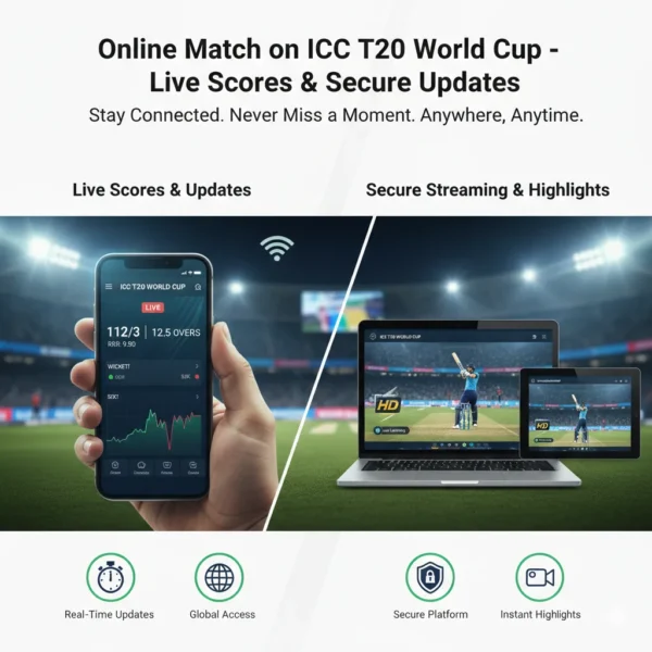 Streaming online match ICC T20 World Cup on laptop tablet and smartphone