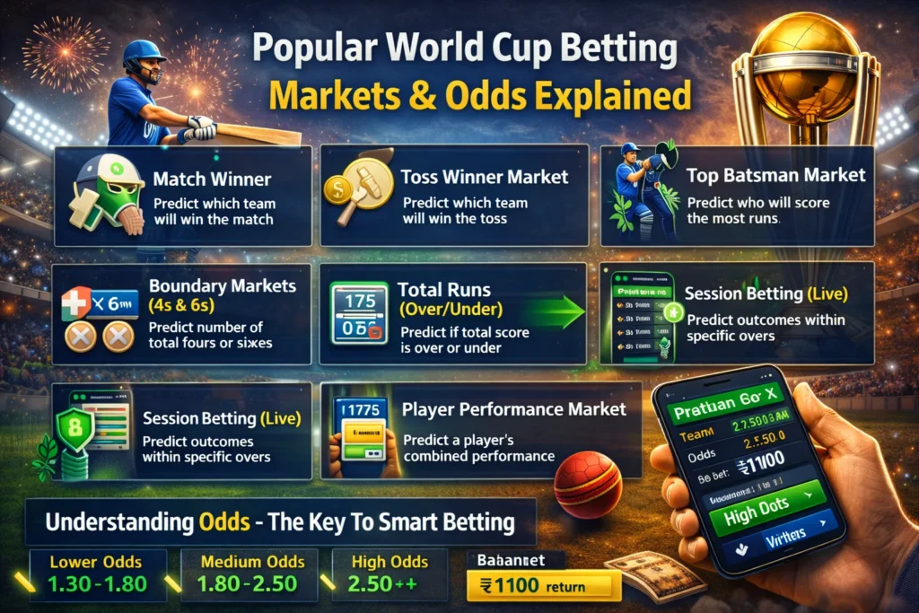 Infographic showing different World Cup betting markets and odds categories
