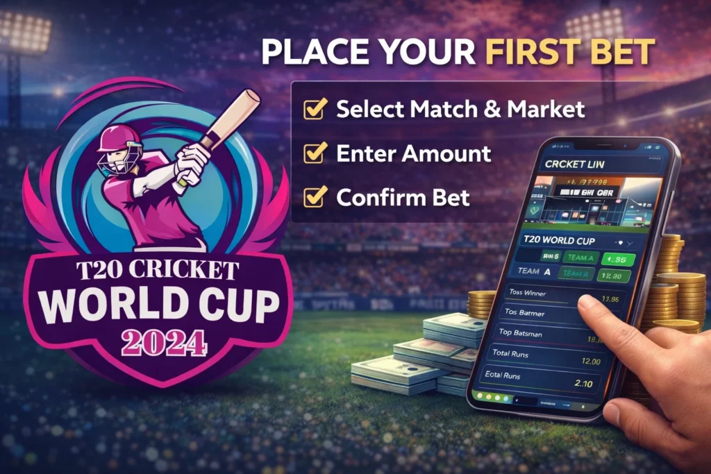Step by step process to get sport betting ID and place first bet on T20 World Cup sports betting book using mobile device