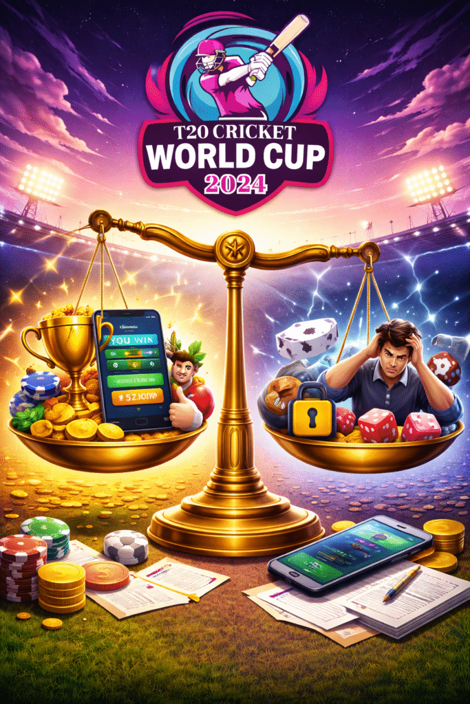 Benefits and risks of online games gambling balance concept with rewards and losses