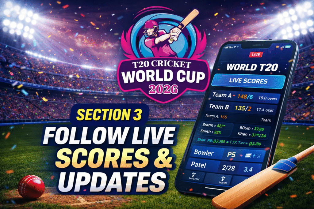 T20 World Cup Final live scores and updates displayed on mobile scoreboard