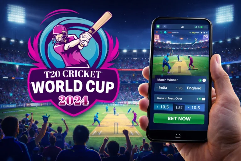 Live gambling during T20 World Cup cricket match with smartphone betting interface